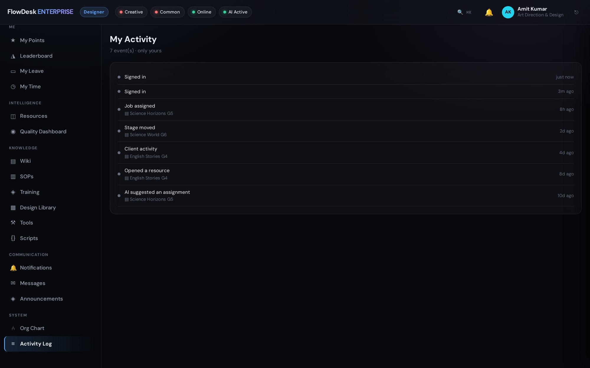 FlowDesk Activity Feed screen